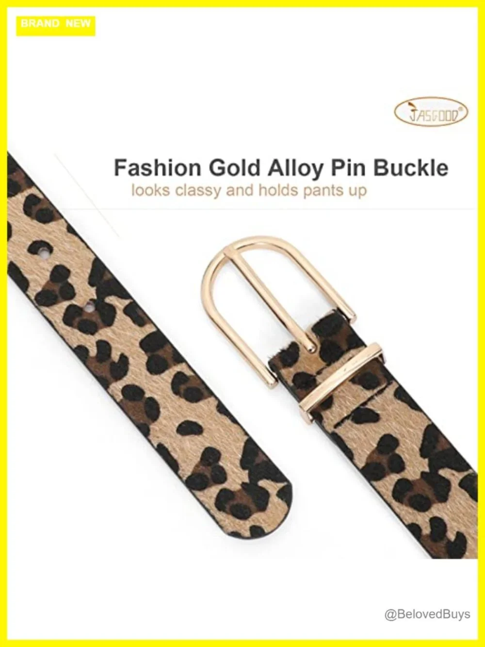 Women's Faux Leather Belt with Gold Buckle, Adjustable Waist Belt for Jeans, PU